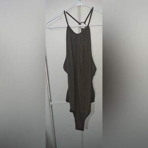 BCBGMaxazria Brown Olive Bodysuit, Size Large
